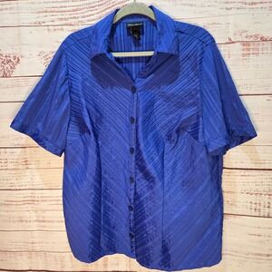 Maggie Barnes Plus Size 14/16 Royal Blue Textured Button Up Shirt